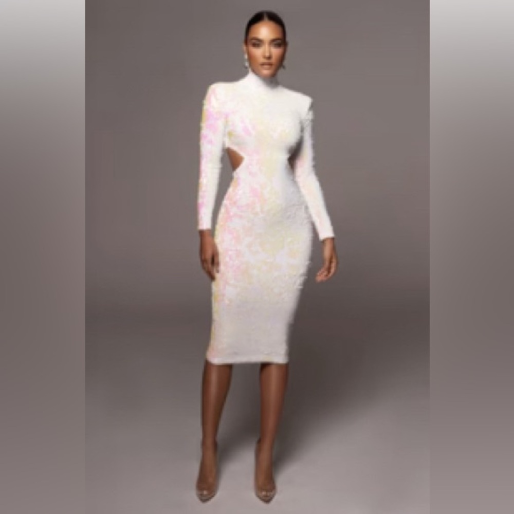 Ivory utopia sequin midi cut dress